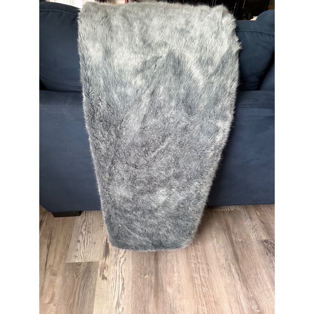 Threshold Faux Fur Throw Blanket Blue Gray Slate Plush Shaggy Soft Home Decor